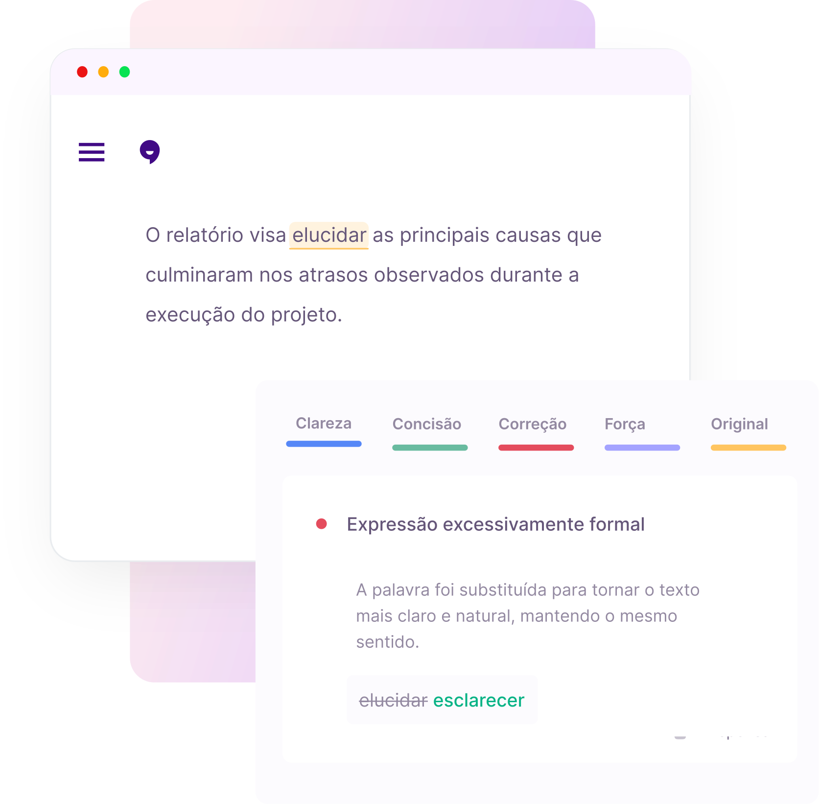 Três janelas do aplicativo Clarice.ai sobrepostas, simulando um ambiente de trabalho. A janela principal mostra a tela inicial de um chatbot com a mensagem "Olá, sou a Clarice.ai" e opções de exemplos, capacidades e limitações. As outras janelas, mais ao fundo, mostram a interface de um chat em andamento